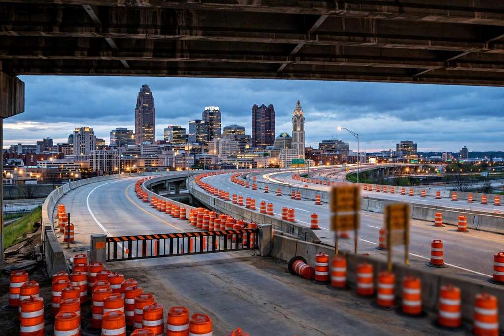 Columbus, Ohio: la I-70 en direccion oeste por el centro cierra todo el fin de semana por reparacion de puentes, con desvio senalado