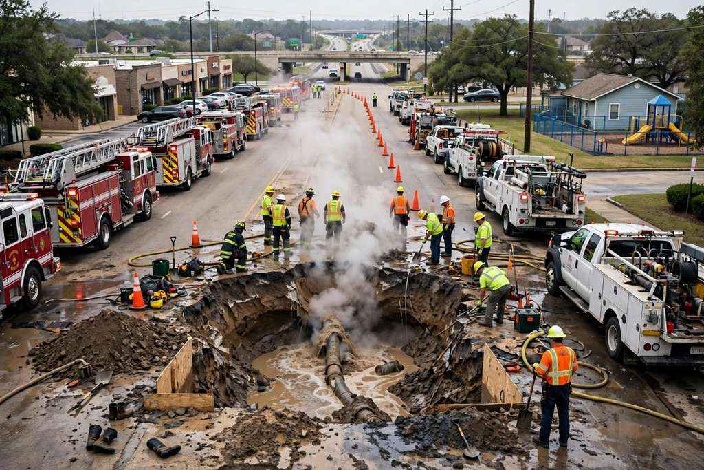फोर्ट वर्थ, टेक्सास: I-35W नजिकै टोलीले पाइप ठोक्किएपछि बासवुड बुलेवार्डमा ग्यास चुहावट, मानिसहरू बाहिर निकालिए