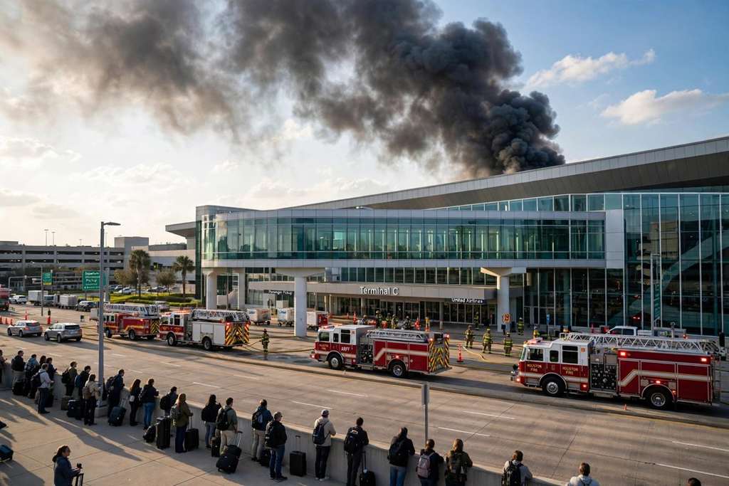 Houston, Texas: Kitchen Fire at Bush Airport Terminal C Sends a Large Plume of Smoke Into the Sky