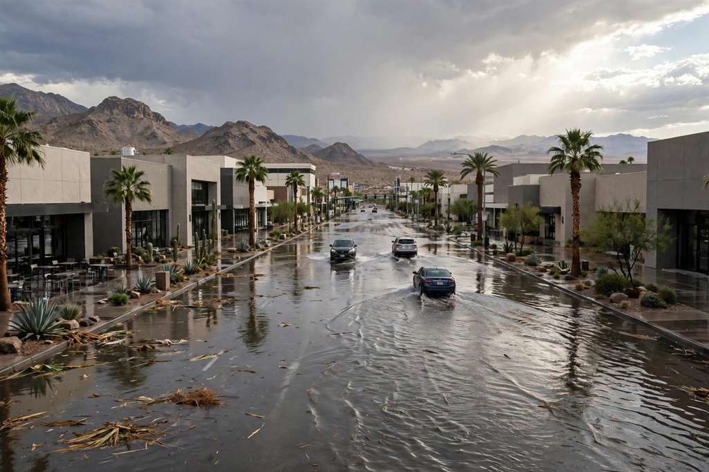 Las Vegas, Nevada: des inondations soudaines et de la grele inondent les rues, entrainent des sauvetages et privent des milliers de clients d'electricite
