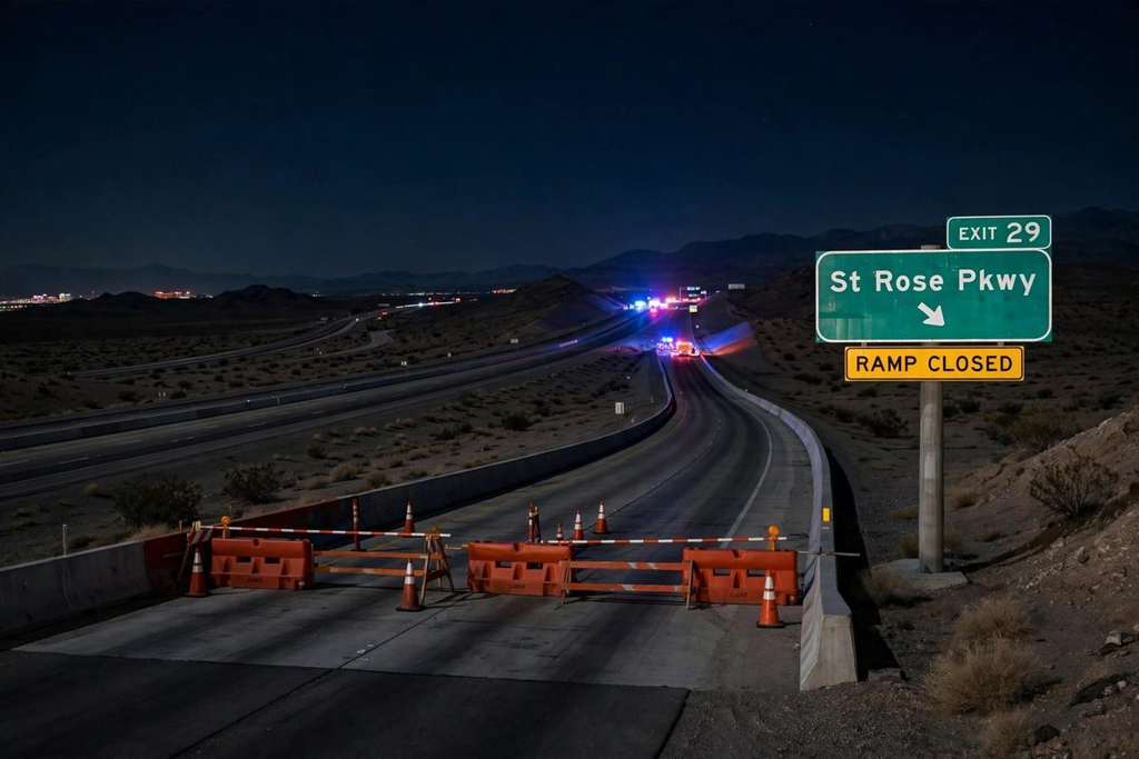 Las Vegas, Nevada: Driver and Passenger Dead in Fiery Crash on I-15 Ramp at St. Rose Parkway