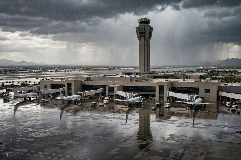 Phoenix, Arizona: les orages arretent les vols a Sky Harbor, 478 vols retardes a la mi journee et 5 000 clients prives d'electricite