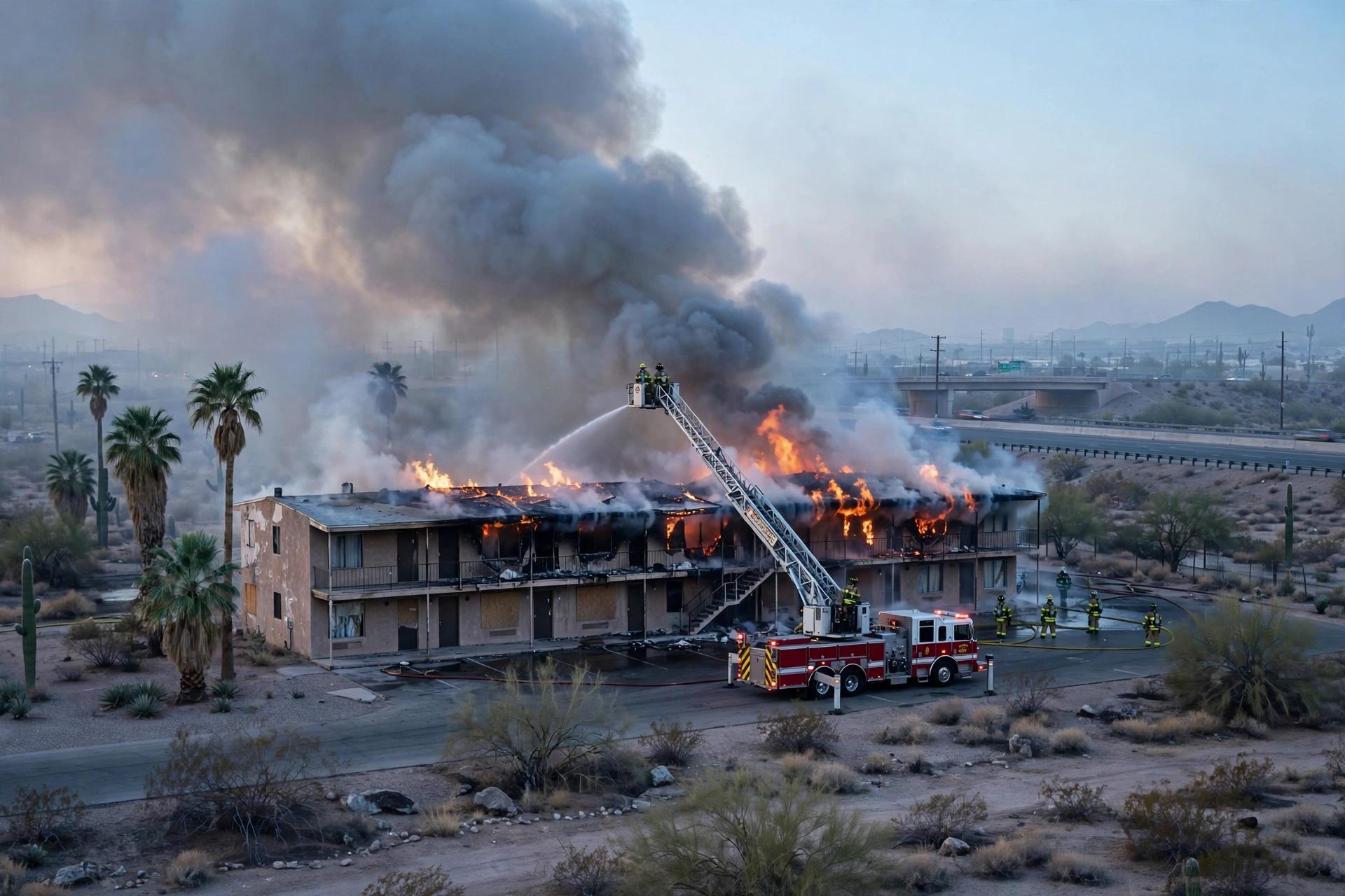 Phoenix, Arizona : un incendie de deuxieme alarme ravage un Travelodge vide pres de la I-17 et de Greenway Road
